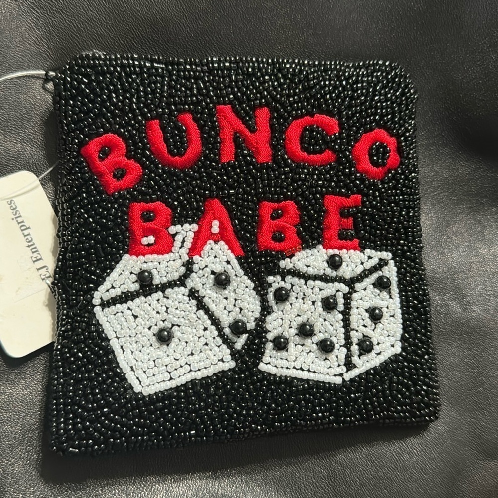 BUNCO BABE Black White Beaded Coin Purse Red Gift Game Zipper New Girls Night